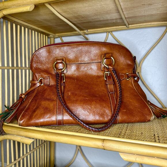 Dooney & Bourke Florentine Buckle Satchel Natural Brown Italian Leather Handbag - Picture 6 of 9